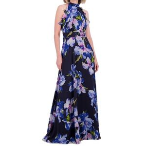 Eliza J. Floral Chiffon Ruffled Halter Maxi Dress